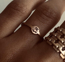 Load image into Gallery viewer, Tiny Coin Band Rose Gold Ring with her and his Arabic Letters