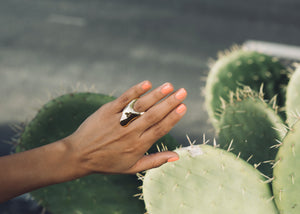 Long Gem Ring, 18K Gold