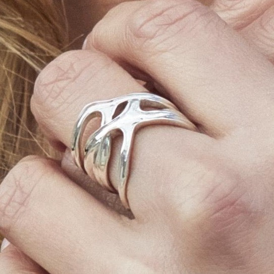 Double Blaze Ring, Silver