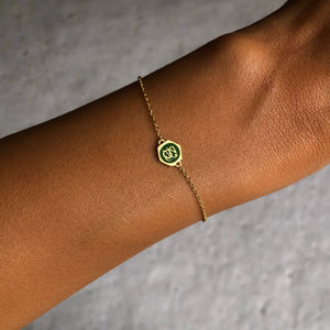 Njoud Green Enameled Spirit, Yellow Gold Bracelet